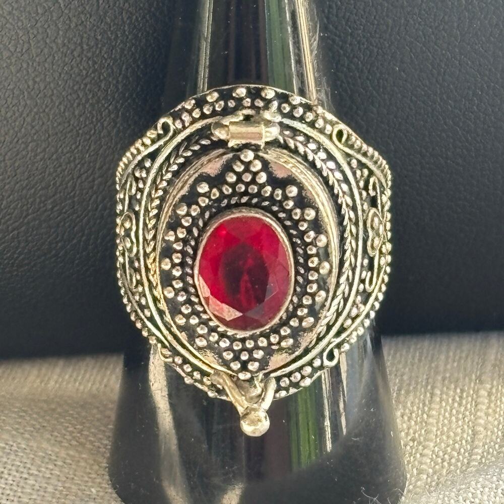 925 Sterling Garnet Pill/Poison/Prayer/Locket Ring